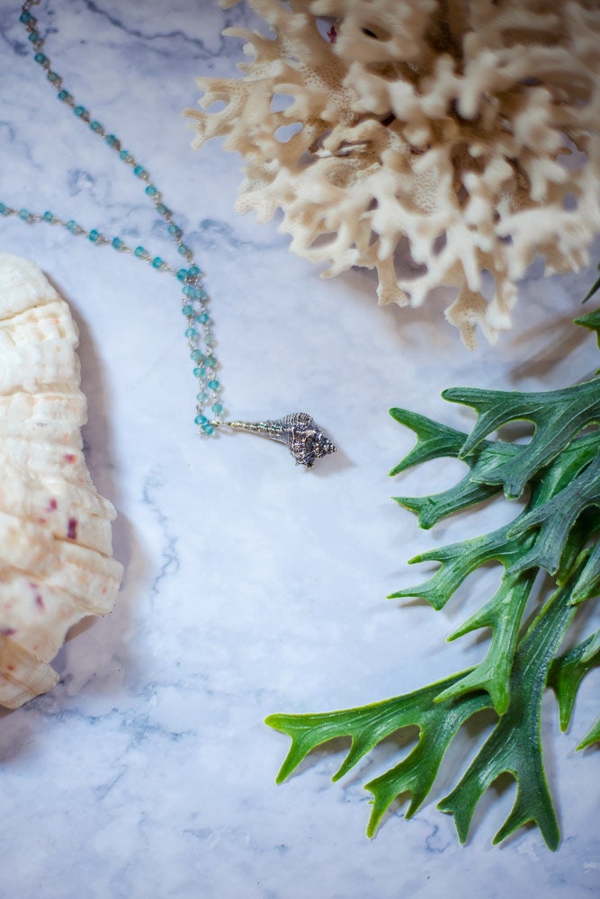 Mermaid necklace, Conch sterling silver, Shell marine witch pendant