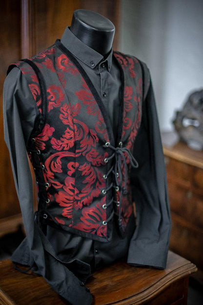 Chaleco de Hombre Brocado rojo y negro