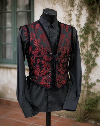 Chaleco de Hombre Brocado rojo y negro