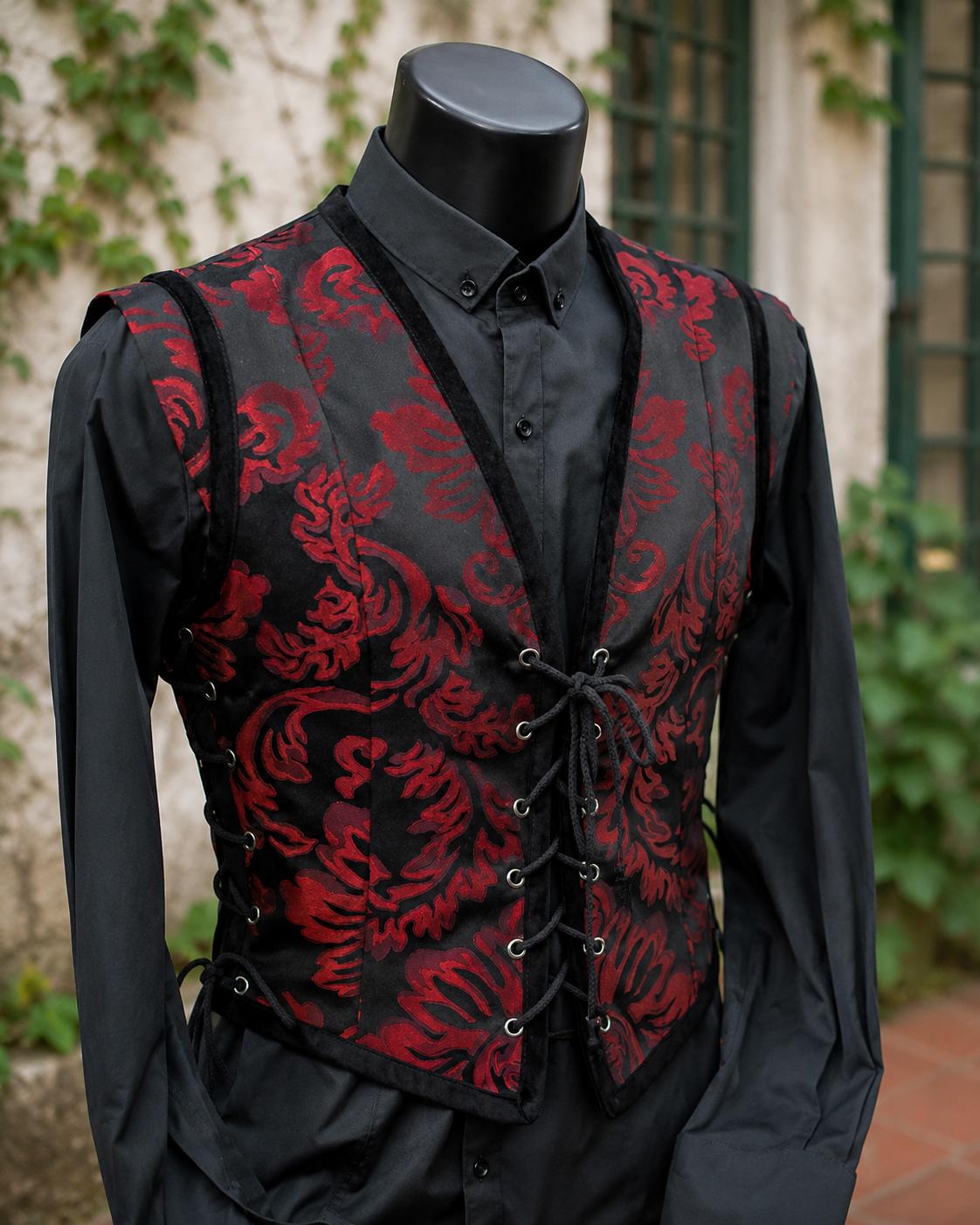 Chaleco de Hombre Brocado rojo y negro