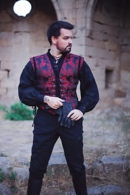 Chaleco de Hombre Brocado rojo y negro