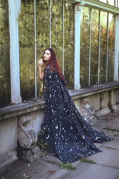 Hooded Chiffon Star Cape