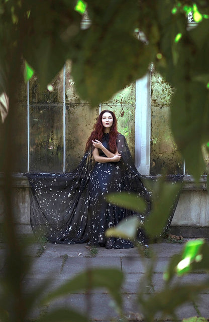 Hooded Chiffon Star Cape