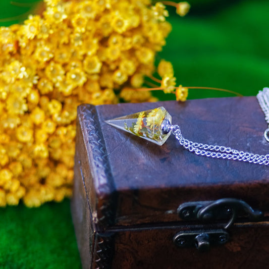Colgante Péndulo de Resina con Flores Amarillas Reales