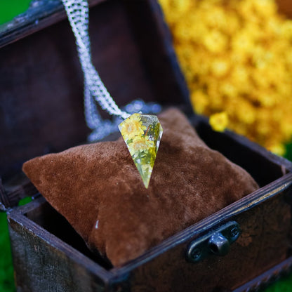 Colgante Péndulo de Resina con Flores Amarillas Reales