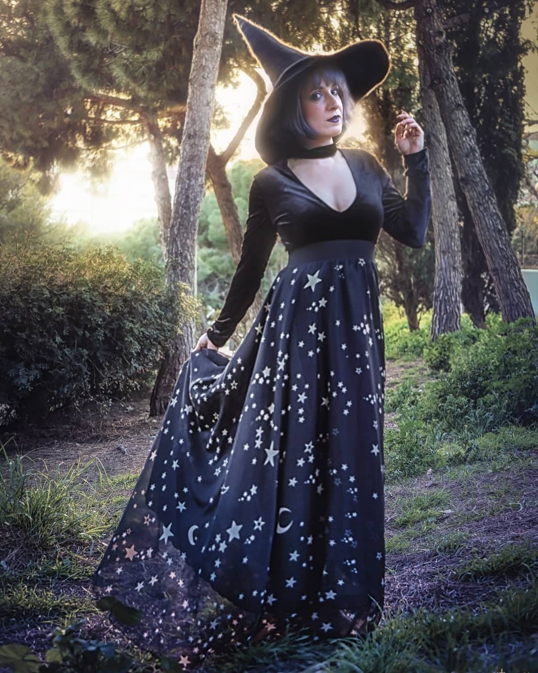 Falda Larga Celestial de Estrellas y Lunas
