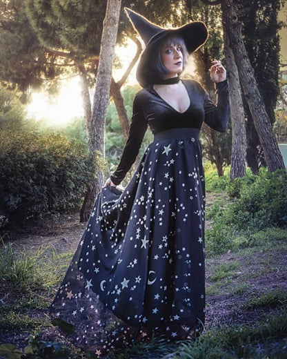 Falda Larga Celestial de Estrellas y Lunas