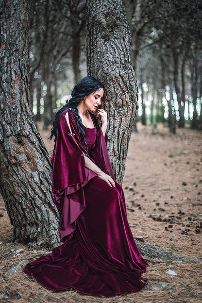 Vestido Medieval de Terciopelo Burdeos