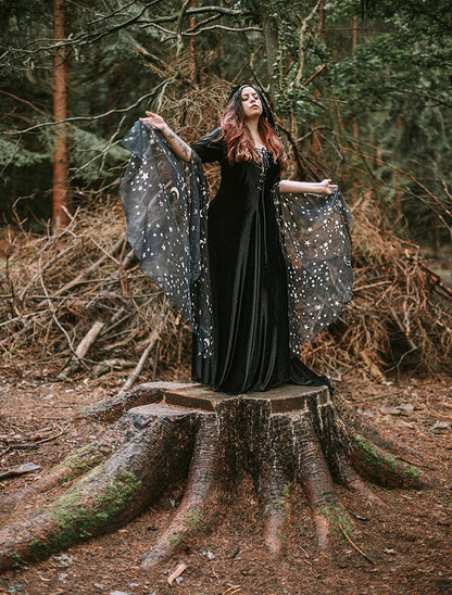 Vestido Bruja Celestial de Terciopelo Negro