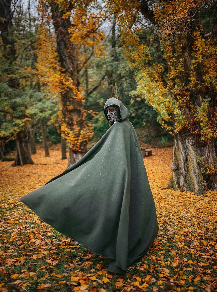 Green Vegan Wool Elven Cloak with Hood