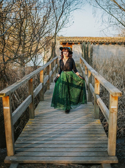 Falda Larga Élfica de Hoja Verdes
