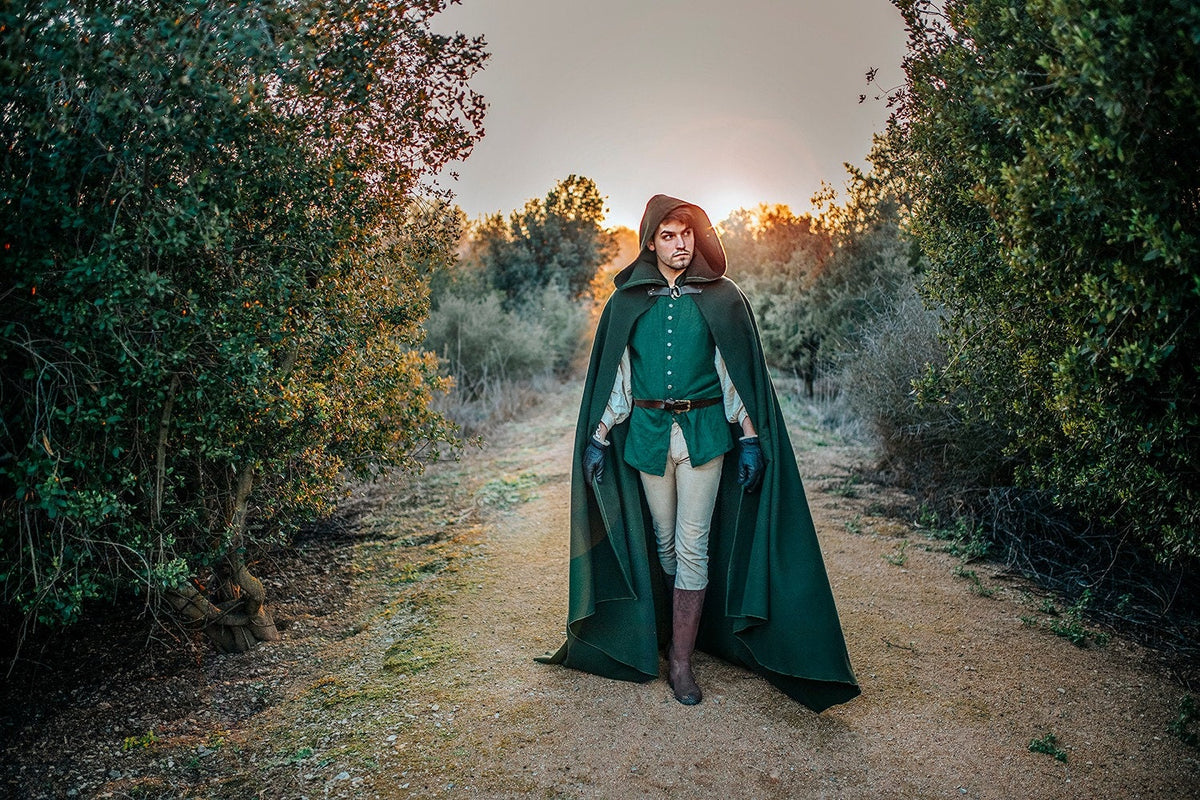 Green Vegan Wool Elven Cloak with Hood