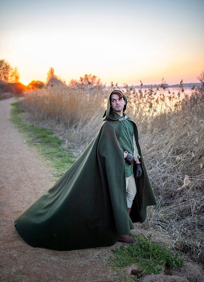 Green Vegan Wool Elven Cloak with Hood
