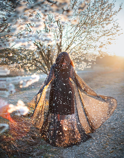 Hooded Chiffon Star Cape