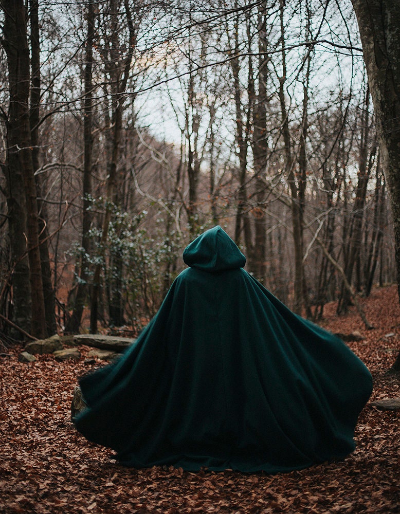 Green Vegan Wool Elven Cloak with Hood
