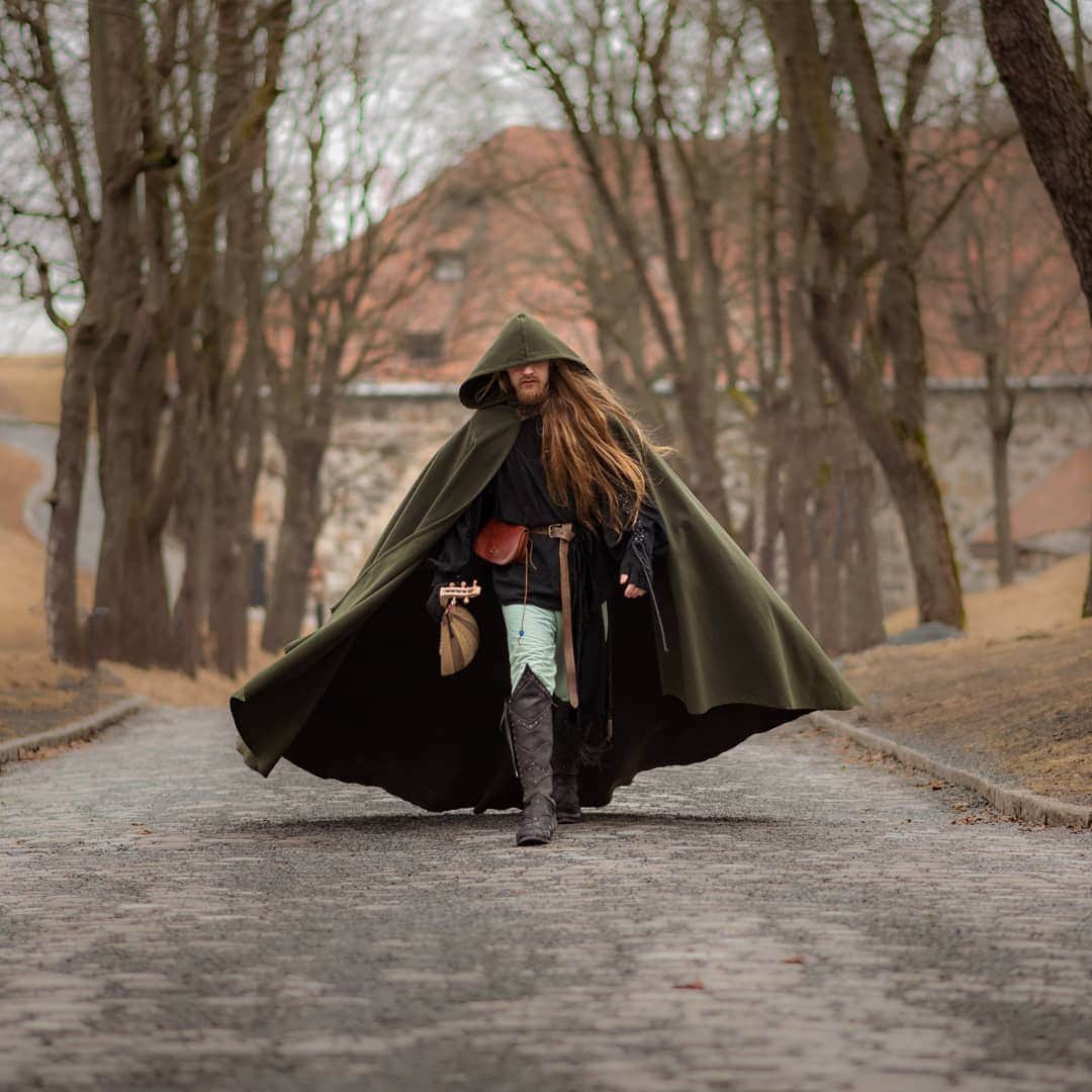 Green Vegan Wool Elven Cloak with Hood