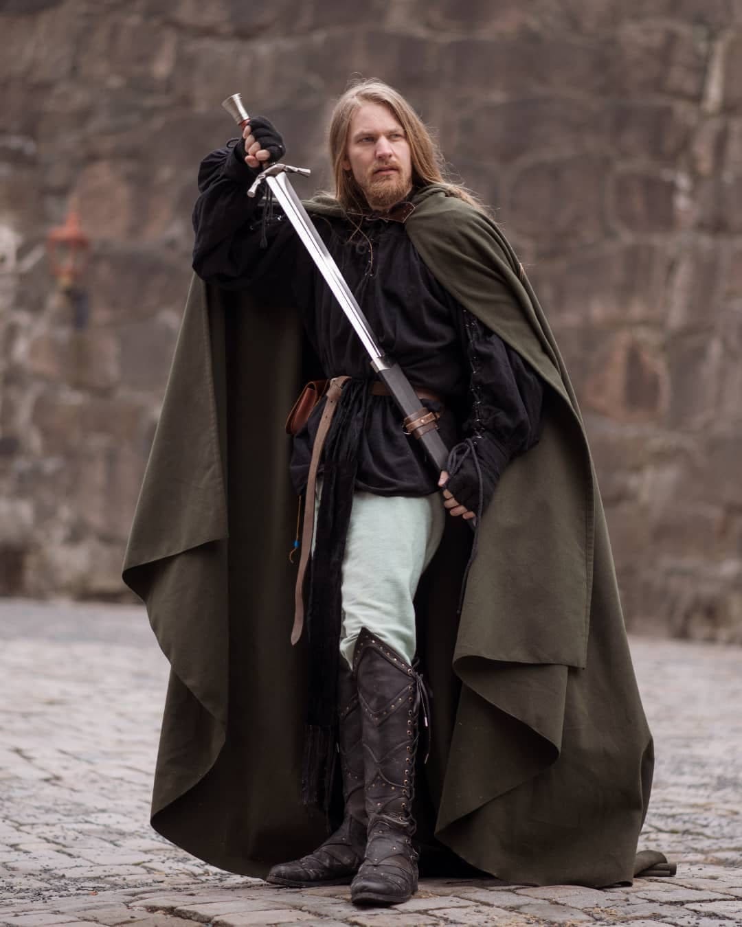 Green Vegan Wool Elven Cloak with Hood