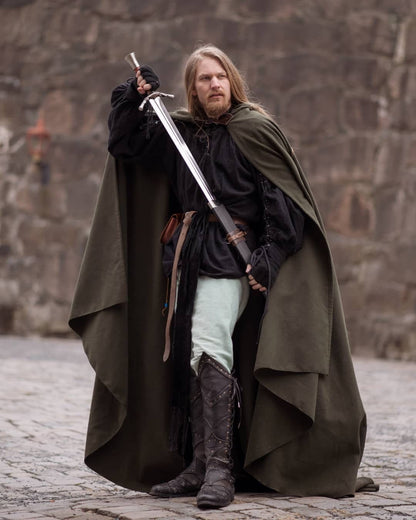 Green Vegan Wool Elven Cloak with Hood