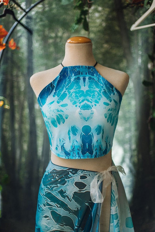 Top Bikini Halter Sirena con Estampado de Olas