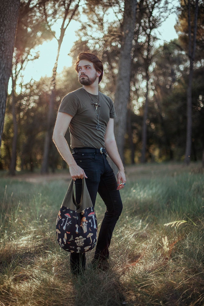 Mushroom Print Tote Bag, Witchcraft Shoulder Bag