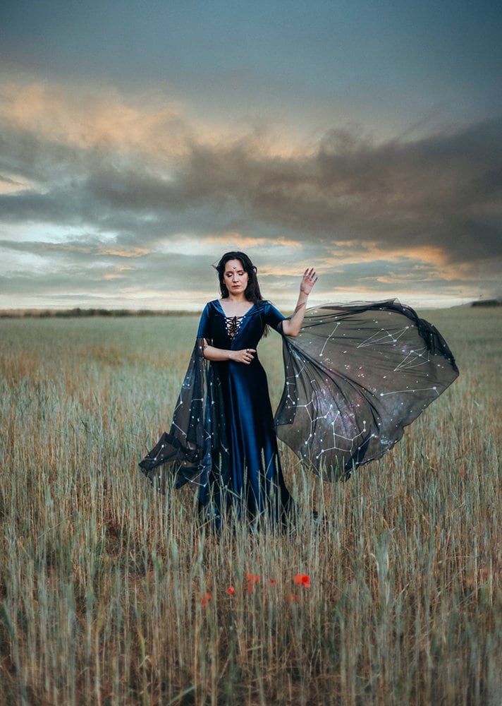 Celestial Blue Velvet Elven Gown