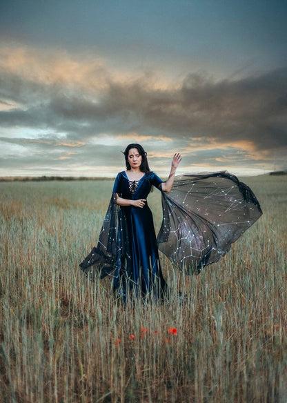 Celestial Blue Velvet Elven Gown