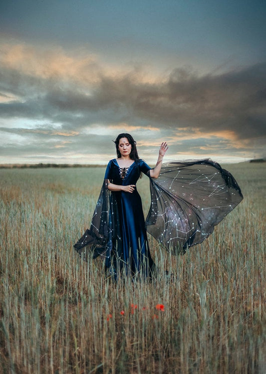 Vestido Élfico Celestial de Terciopelo Azul