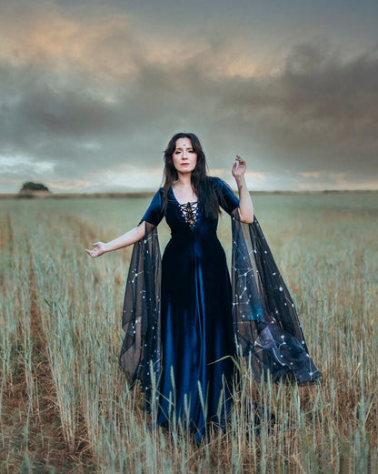 Celestial Blue Velvet Elven Gown