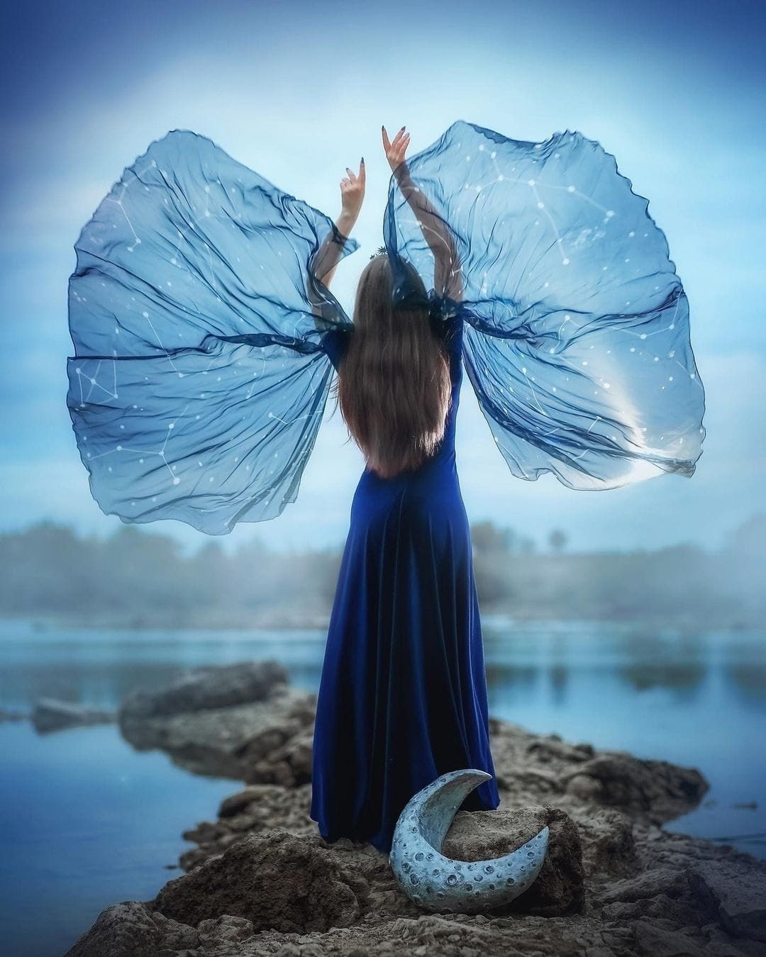 Celestial Blue Velvet Elven Gown