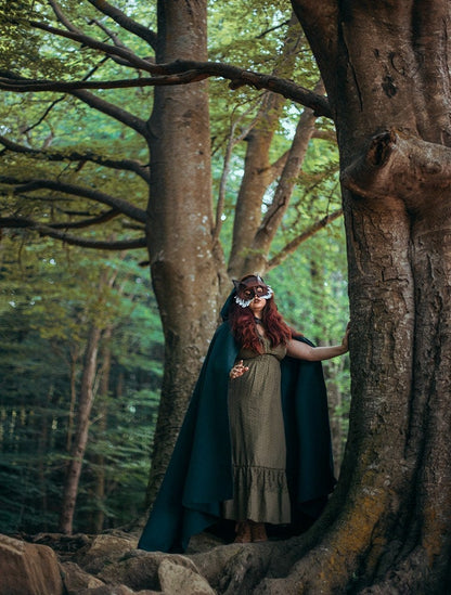 Green Vegan Wool Elven Cloak with Hood