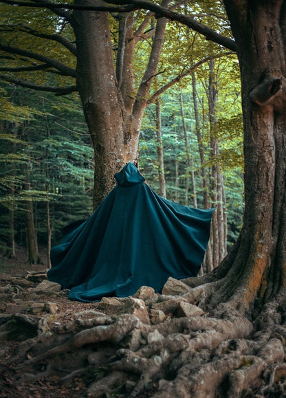 Green Vegan Wool Elven Cloak with Hood
