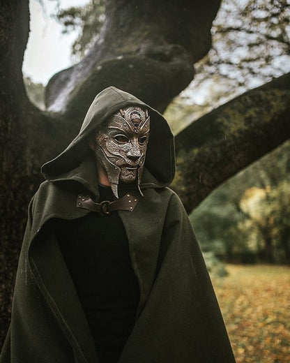 Green Vegan Wool Elven Cloak with Hood
