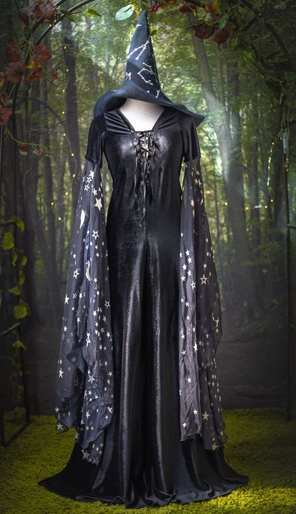 Vestido Bruja Celestial de Terciopelo Negro