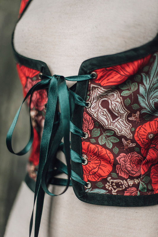 Corset Renacentista de Amapolas y Cerraduras