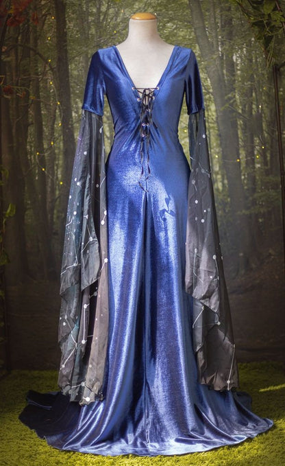Celestial Blue Velvet Elven Gown
