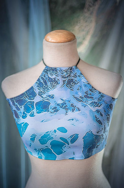 Top Bikini Halter Sirena con Estampado de Olas