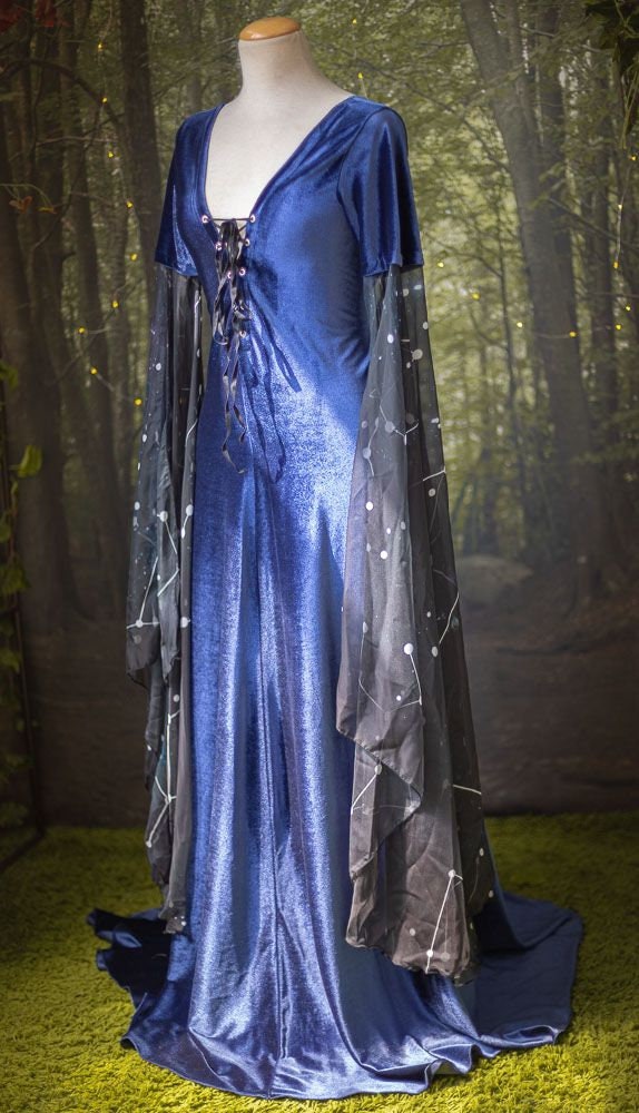 Celestial Blue Velvet Elven Gown