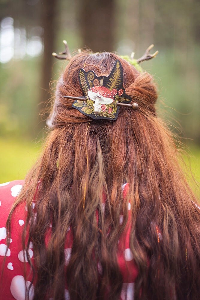 Pasador de Pelo de Setas en Cuero Vegano