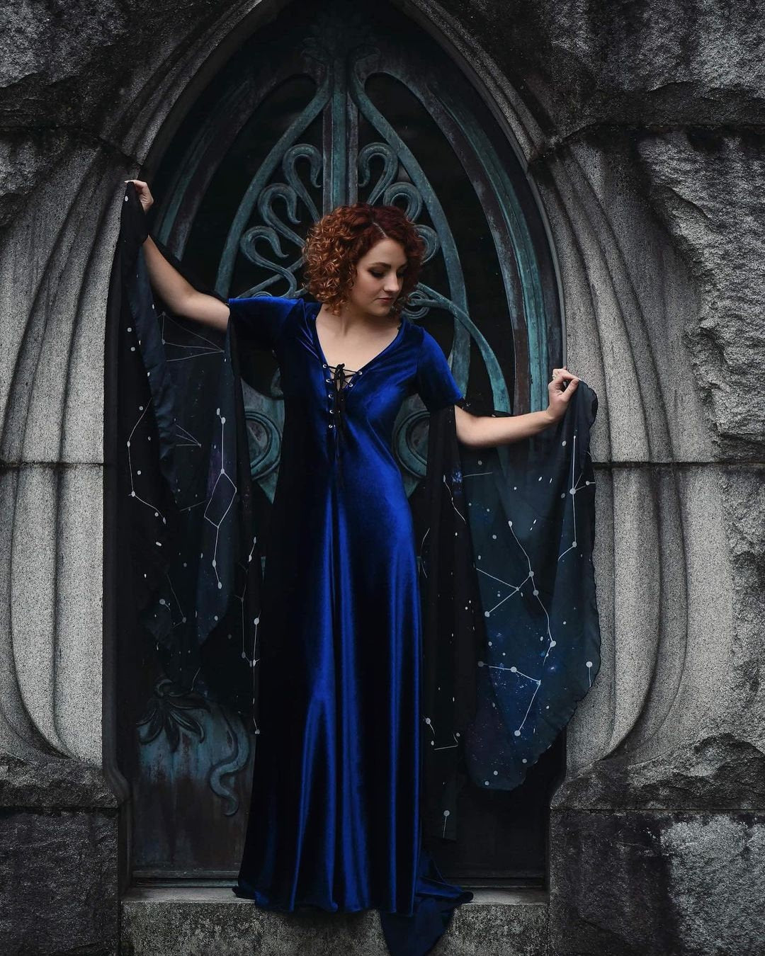 Celestial Blue Velvet Elven Gown