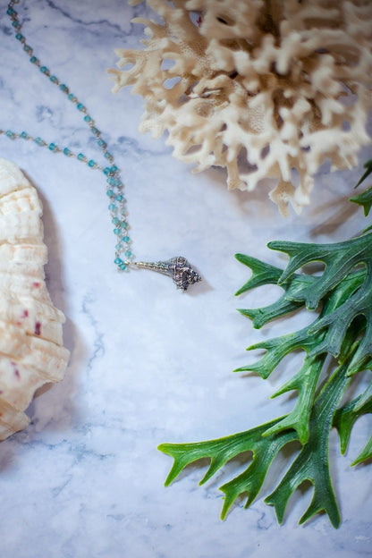 Mermaid necklace, Conch sterling silver, Shell marine witch pendant