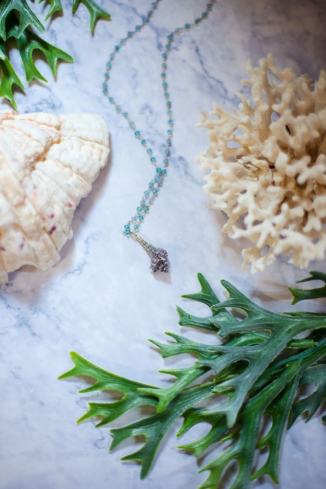 Mermaid necklace, Conch sterling silver, Shell marine witch pendant