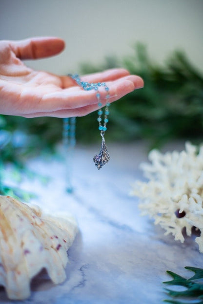 Mermaid necklace, Conch sterling silver, Shell marine witch pendant