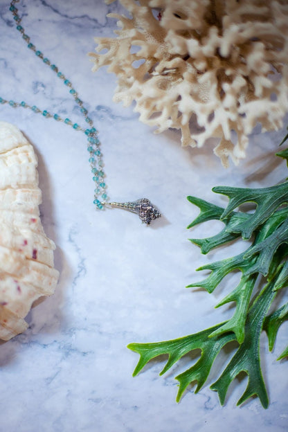Mermaid necklace, Conch sterling silver, Shell marine witch pendant