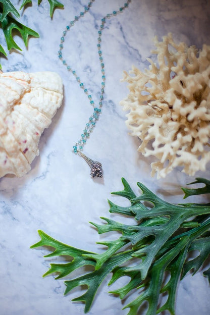 Mermaid necklace, Conch sterling silver, Shell marine witch pendant