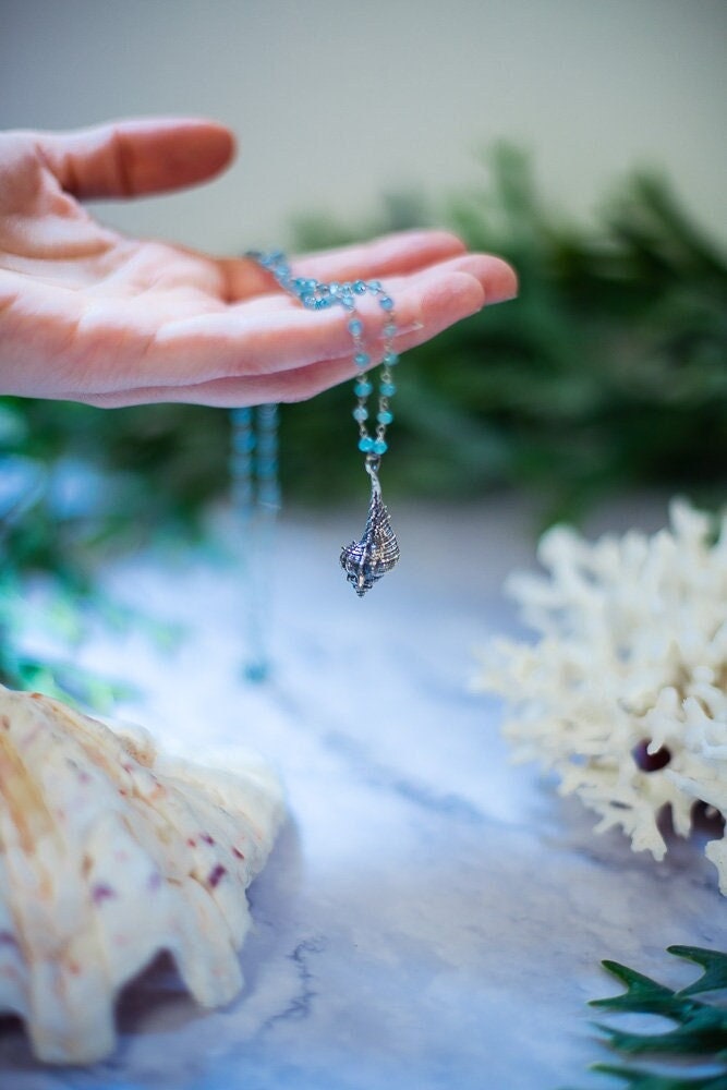 Mermaid necklace, Conch sterling silver, Shell marine witch pendant